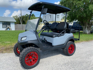 Gray Club Car with Red Rims port charlotte golf cart repairs, golf cart service, mobile repair